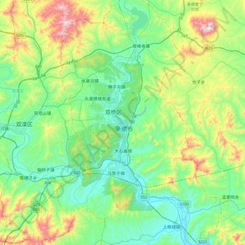 Topografische Karte Chengde, Höhe, Relief