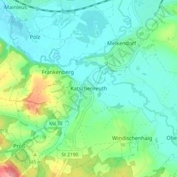 Topografische Karte Katschenreuth, Höhe, Relief