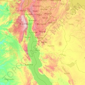 Topografische Karte Kigoma, Höhe, Relief
