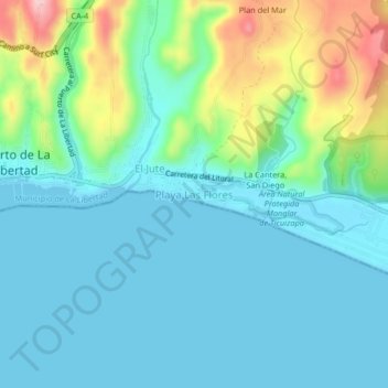 Topografische Karte Playa Las Flores, Höhe, Relief