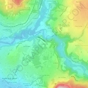 Topografische Karte Les Glaisins, Höhe, Relief