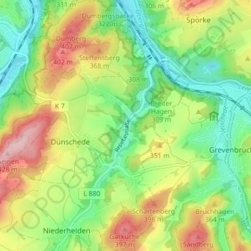 Topografische Karte Röllecken, Höhe, Relief