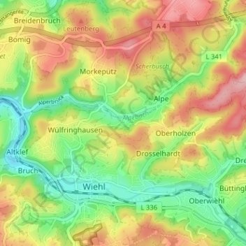 Topografische Karte Dahl, Höhe, Relief