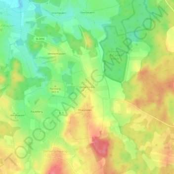 Topografische Karte Dettenhofen, Höhe, Relief