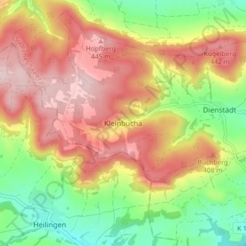 Topografische Karte Kleinbucha, Höhe, Relief