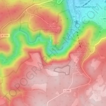 Topografische Karte Königsruhe, Höhe, Relief