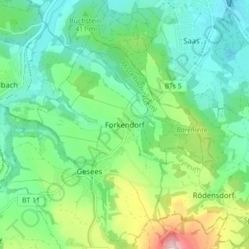 Topografische Karte Forkendorf, Höhe, Relief