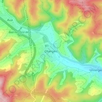 Topografische Karte Obergeis, Höhe, Relief