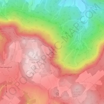 Topografische Karte Hangender Stein, Höhe, Relief