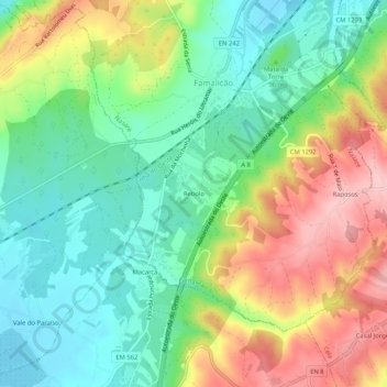 Topografische Karte Rebolo, Höhe, Relief