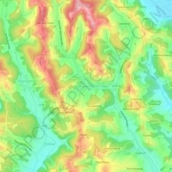 Topografische Karte Unterauersbach, Höhe, Relief