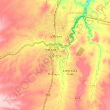 Topografische Karte La Quiaca, Höhe, Relief
