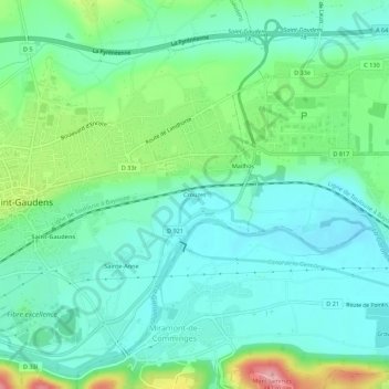 Topografische Karte Crouzet, Höhe, Relief