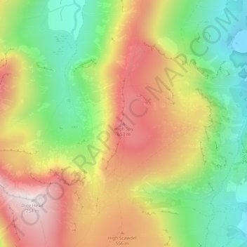 Topografische Karte High Spy, Höhe, Relief