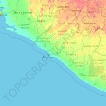 Topografische Karte Montserrado, Höhe, Relief