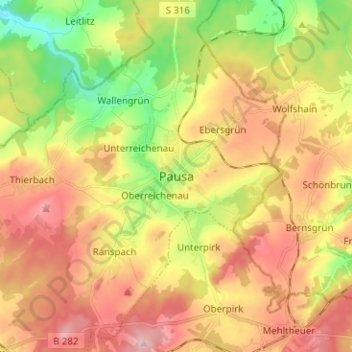 Topografische Karte Pausa, Höhe, Relief