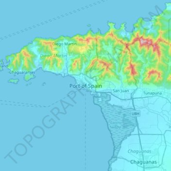 Topografische Karte Port of Spain, Höhe, Relief