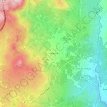 Topografische Karte Pinhão Cel, Höhe, Relief
