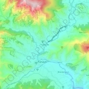 Topografische Karte Thadobato, Höhe, Relief