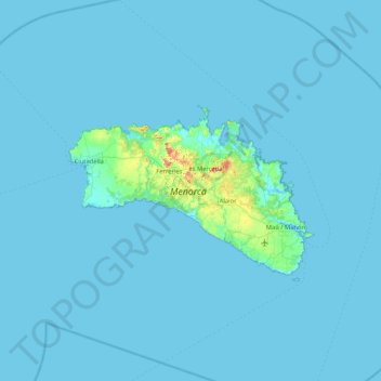 Topografische Karte Minorque, Höhe, Relief