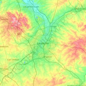 Topografische Karte Leicester, Höhe, Relief