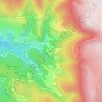 Topografische Karte Rimbaud, Höhe, Relief