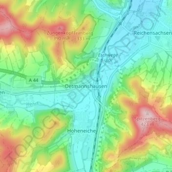 Topografische Karte Oetmannshausen, Höhe, Relief