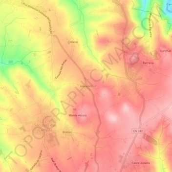 Topografische Karte Amoreira, Höhe, Relief