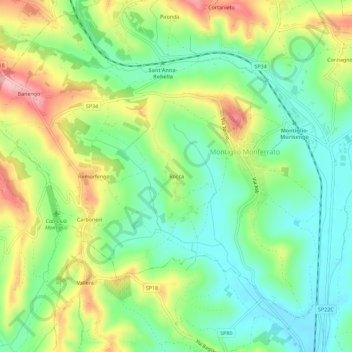 Topografische Karte Rocca, Höhe, Relief