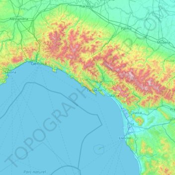 Topografische Karte Cinque Terre, Höhe, Relief