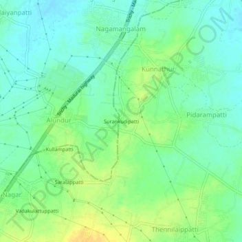 Topografische Karte Surankudipatti, Höhe, Relief