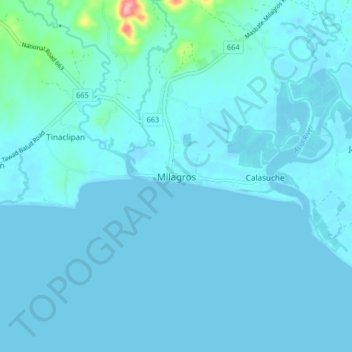 Topografische Karte Milagros, Höhe, Relief