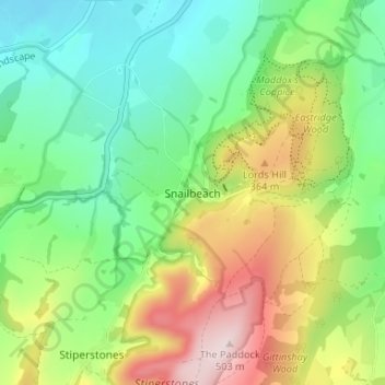 Topografische Karte Snailbeach, Höhe, Relief
