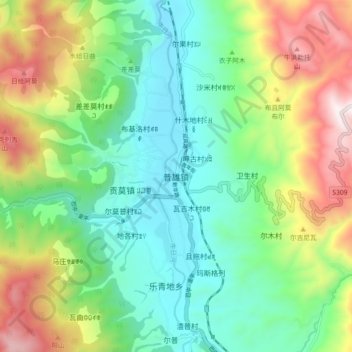 Topografische Karte 普雄镇, Höhe, Relief