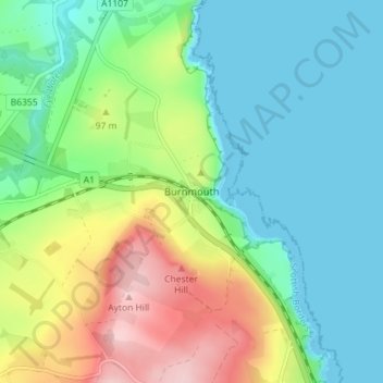 Topografische Karte Burnmouth, Höhe, Relief
