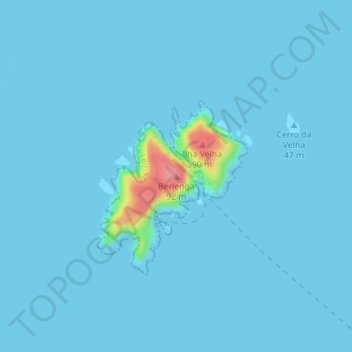 Topografische Karte Berlenga, Höhe, Relief