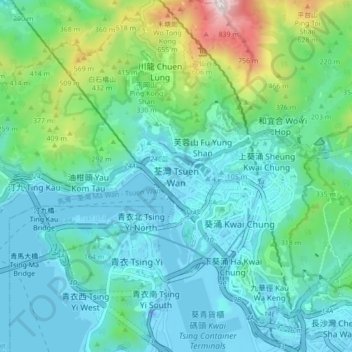 Topografische Karte 荃灣, Höhe, Relief