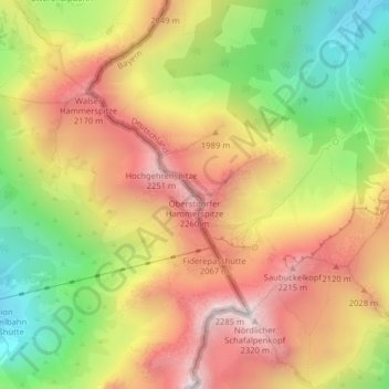 Topografische Karte Oberstdorfer Hammerspitze, Höhe, Relief