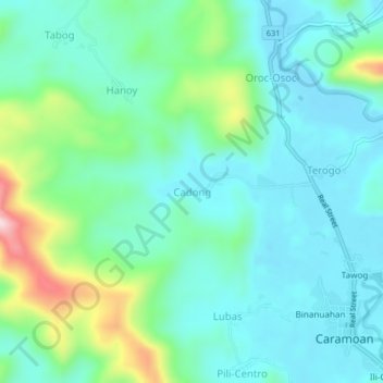 Topografische Karte Cadong, Höhe, Relief