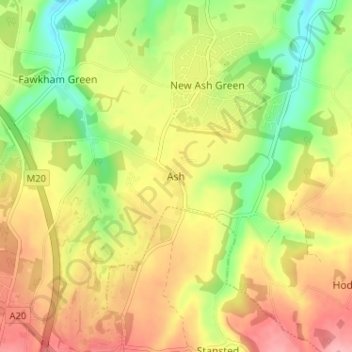 Topografische Karte Ash, Höhe, Relief