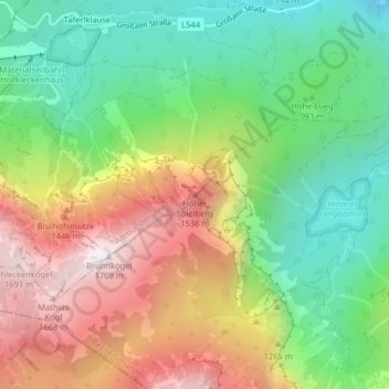 Topografische Karte Hoher Spielberg, Höhe, Relief