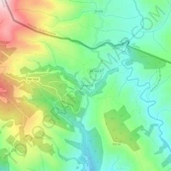 Topografische Karte Portelo, Höhe, Relief