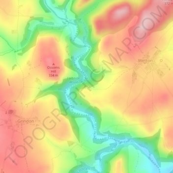 Topografische Karte Thor's Cave, Höhe, Relief
