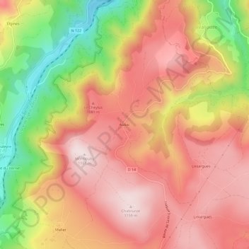 Topografische Karte Auliac, Höhe, Relief