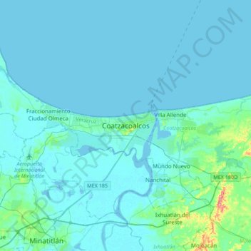 Topografische Karte Coatzacoalcos, Höhe, Relief