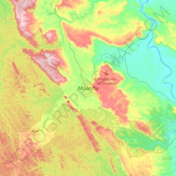 Topografische Karte Moanda, Höhe, Relief