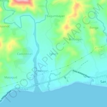 Topografische Karte Igburi, Höhe, Relief