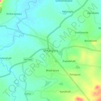 Topografische Karte Shikaripura, Höhe, Relief