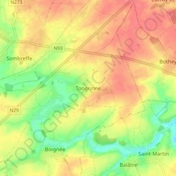 Topografische Karte Tongrinne, Höhe, Relief