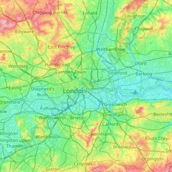 Topografische Karte City de Londres, Höhe, Relief